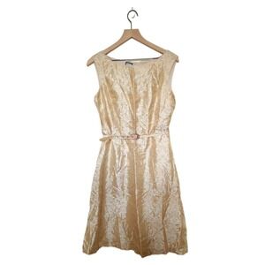 Due Per Due Veste Vintage Gold Floral Silk Dress with Waist Belt Size 6
